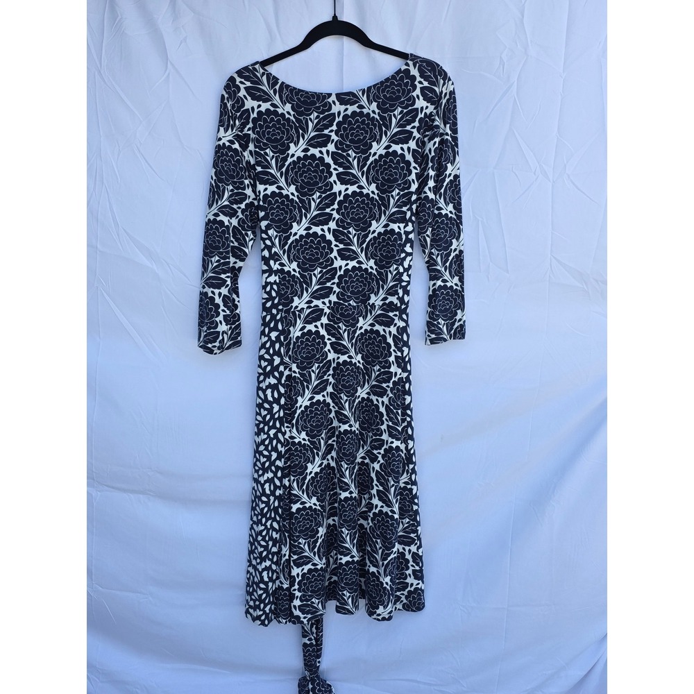 Boden Navy Blue White Floral Faux Wrap Midi Dress WW121 Long Sleeve Womens 14R - Picture 3 of 6